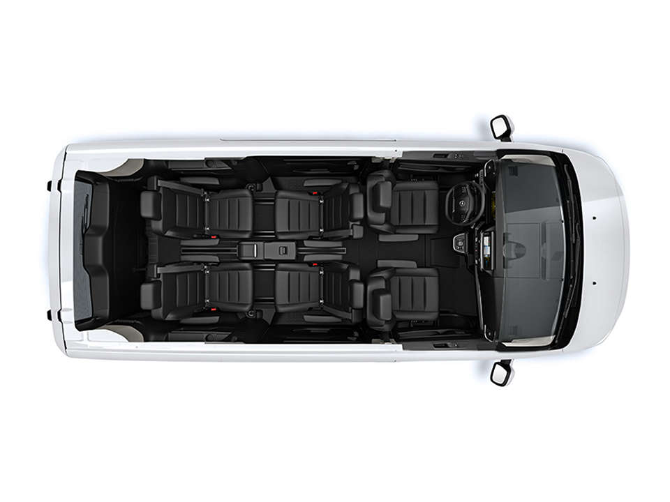 Вигляд зверху новий Opel Zafira білого кольору, що демонструє простір у салоні і сидіння